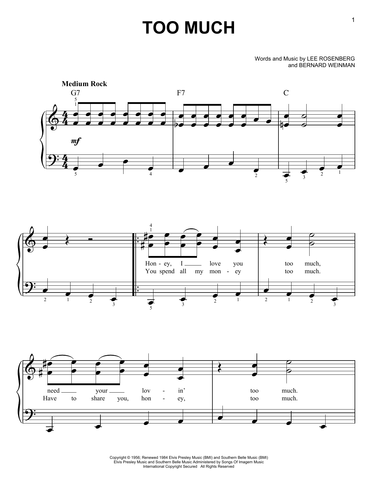 Produktgalerie: Seite 1 von 1 Too Much, Elvis Presley, Klavier