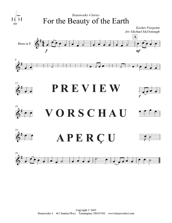 Produktgalerie: Seite 3 von 5 For the Beauty of the Earth , , (Trp B, Horn F, Pos)