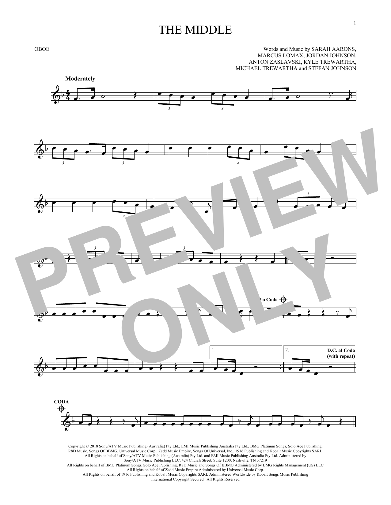 Produktgalerie: Seite 1 von 1 The Middle, Zedd, Maren Morris & Grey, Oboe