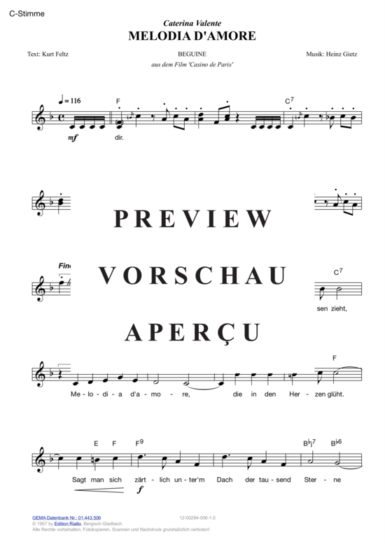 Produktgalerie: Seite 3 von 11 Melodia d'amore , Valente, Caterina, (Melodie-Stimmen in C/B/Es)