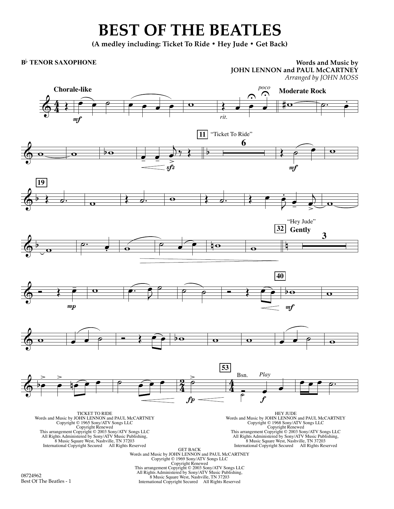 Produktgalerie: Seite 1 von 1 Best of the Beatles - Bb Tenor Saxophone, John Moss, Ensemble