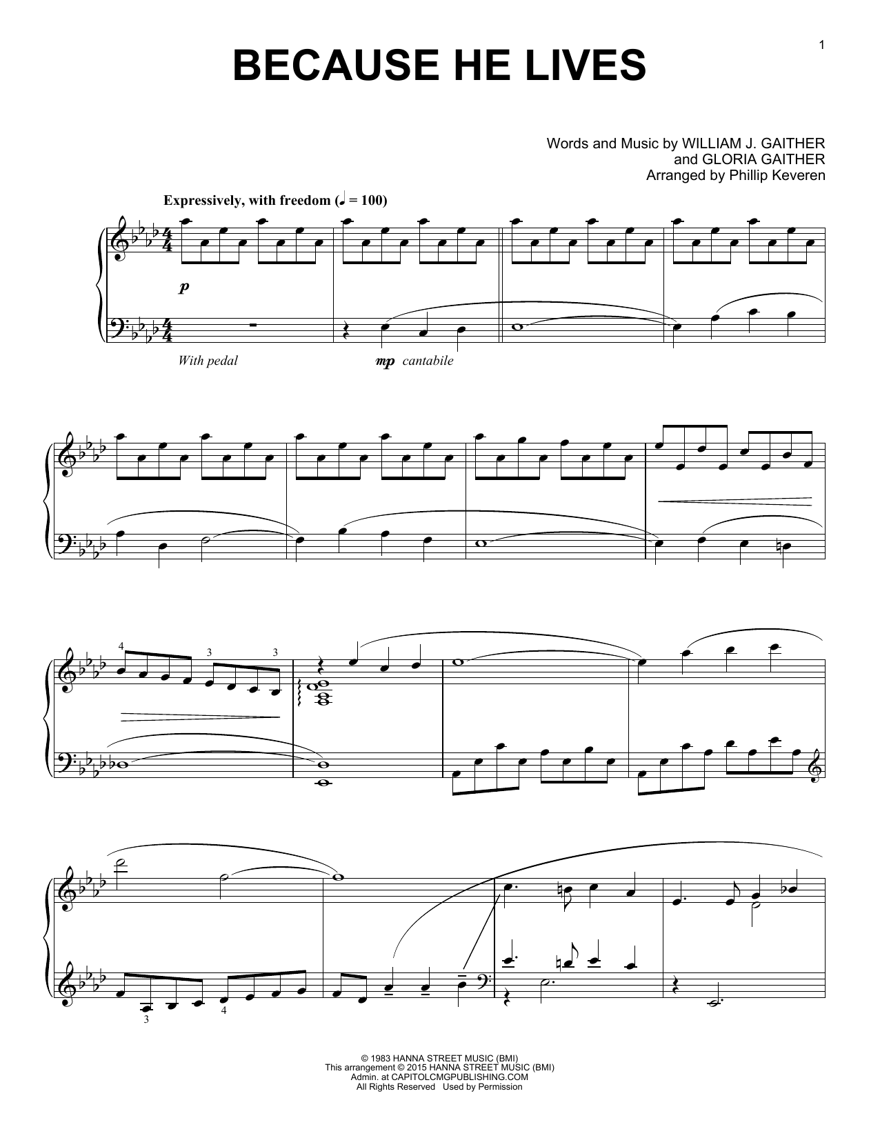 Product gallery: Page 1 of 1 Because He Lives (arr. Phillip Keveren), Gloria Gaither