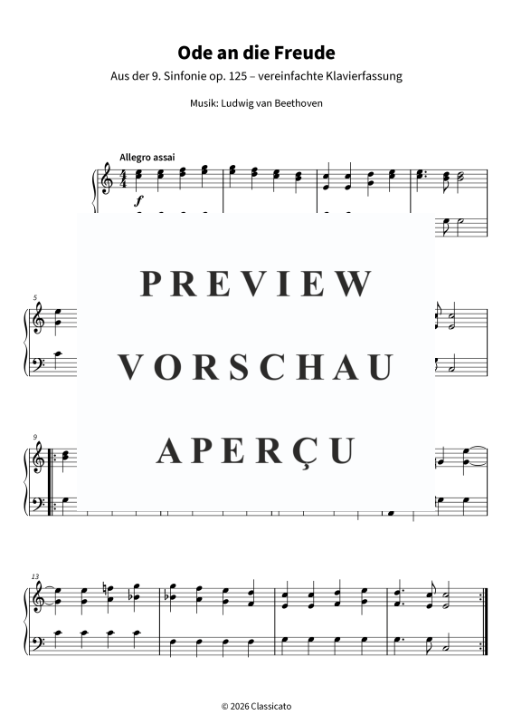 Produktgalerie: Seite 1 von 5 Ode an die Freude - Aus der 9. Sinfonie op. 125 - vereinfachte Klavierfassung, , Klavier Solo