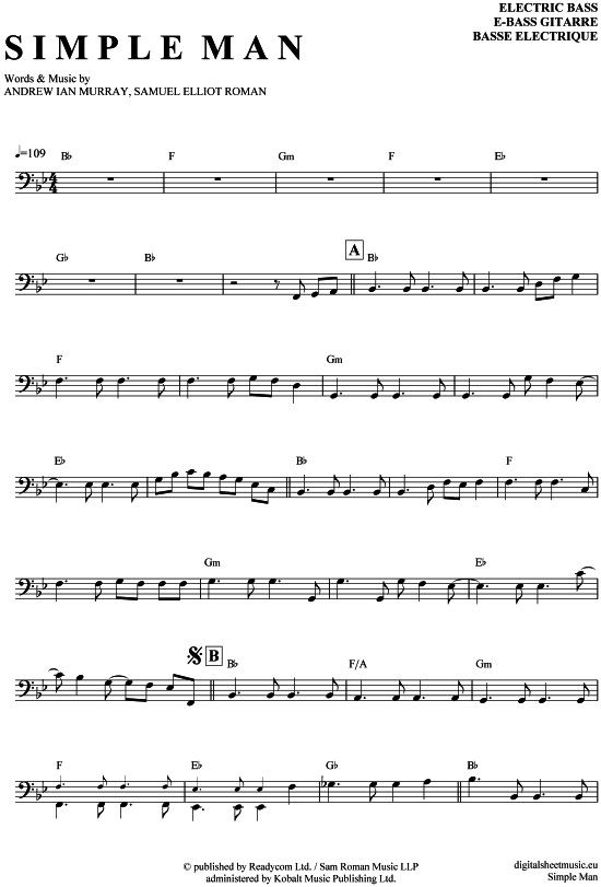 Product gallery: Page 1 of 4 Simple Man , Kümmert, Andreas, Bass Guitar