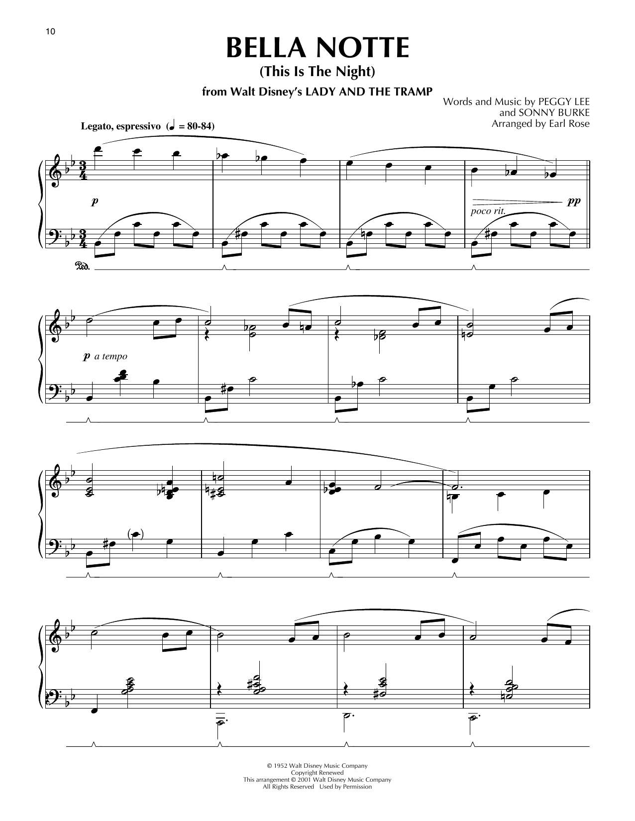 Produktgalerie: Seite 1 von 1 Bella Notte (from Lady And The Tramp) (arr. Earl Rose), Peggy Lee, Klavier