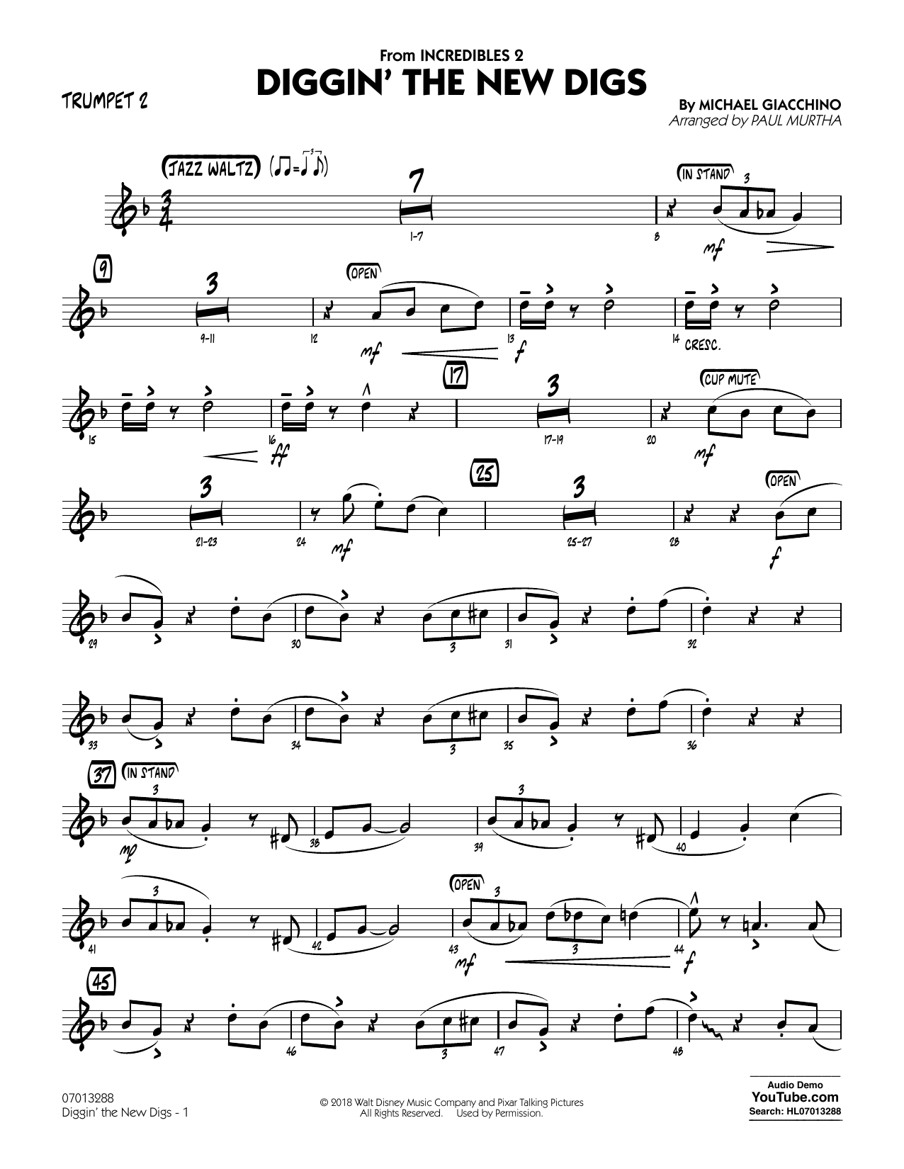 Produktgalerie: Seite 1 von 1 Diggin' the New Digs (from Incredibles 2) (arr. Paul Murtha) - Trumpet 2, 