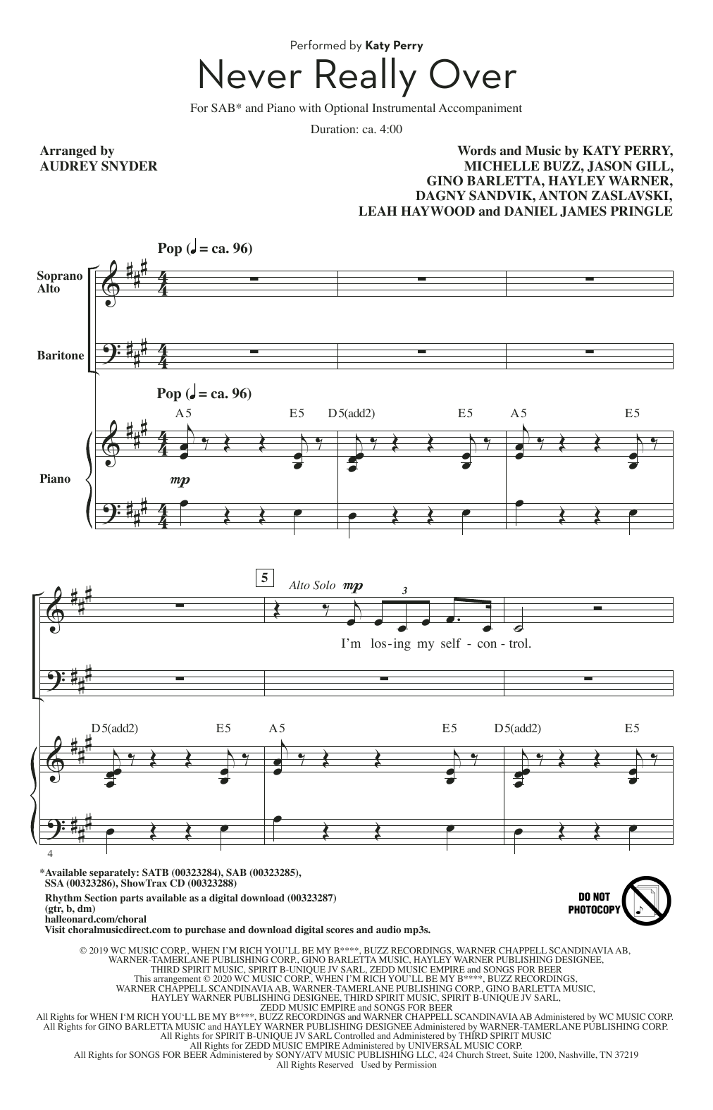 Produktbild zu: Never Really Over (arr. Audrey Snyder)