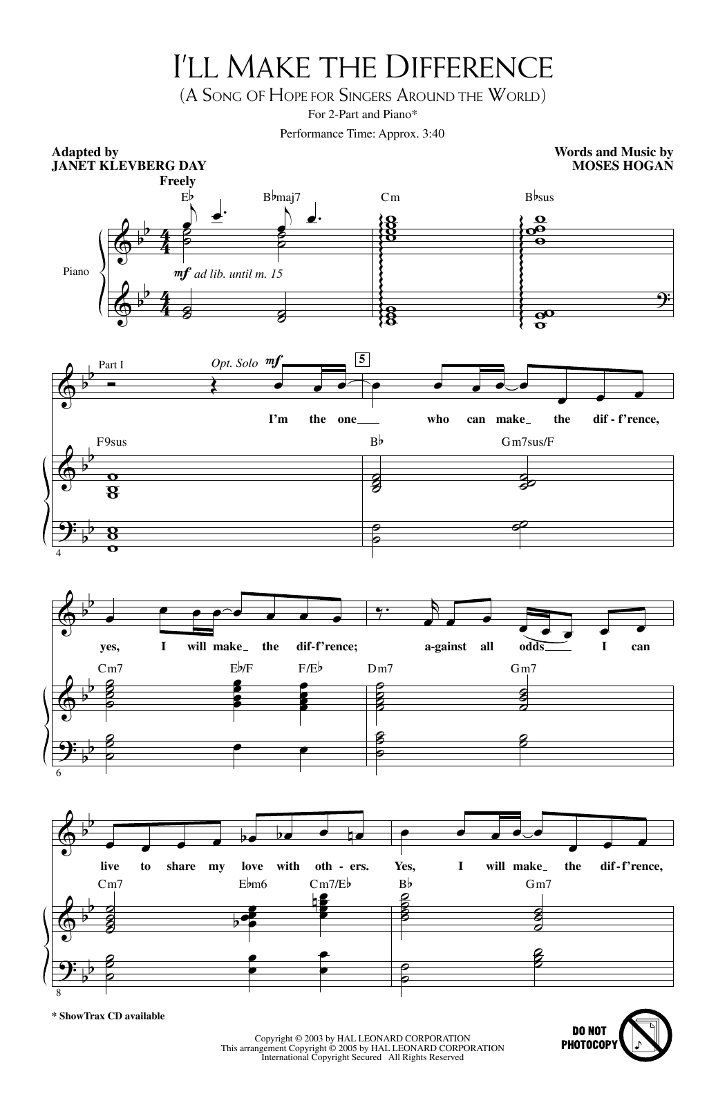 Product picture to: I'll Make The Difference (A Song Of Hope For Singers Around The World)