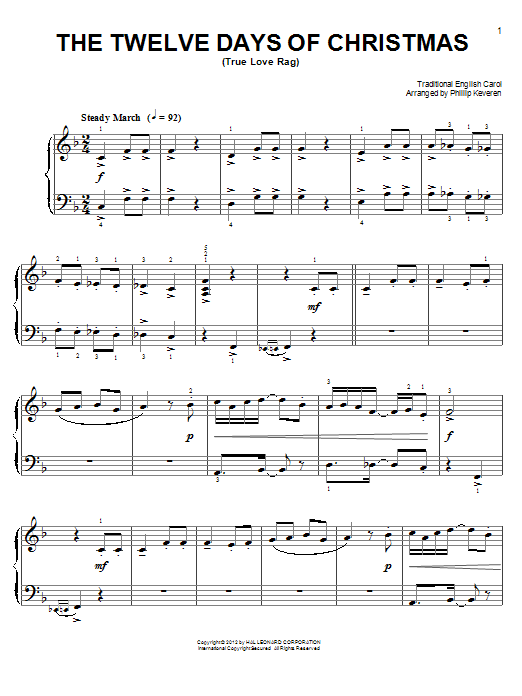 Product gallery: Page 1 of 1 The Twelve Days Of Christmas [Ragtime version] (arr. Phillip Keveren), Traditional English Carol