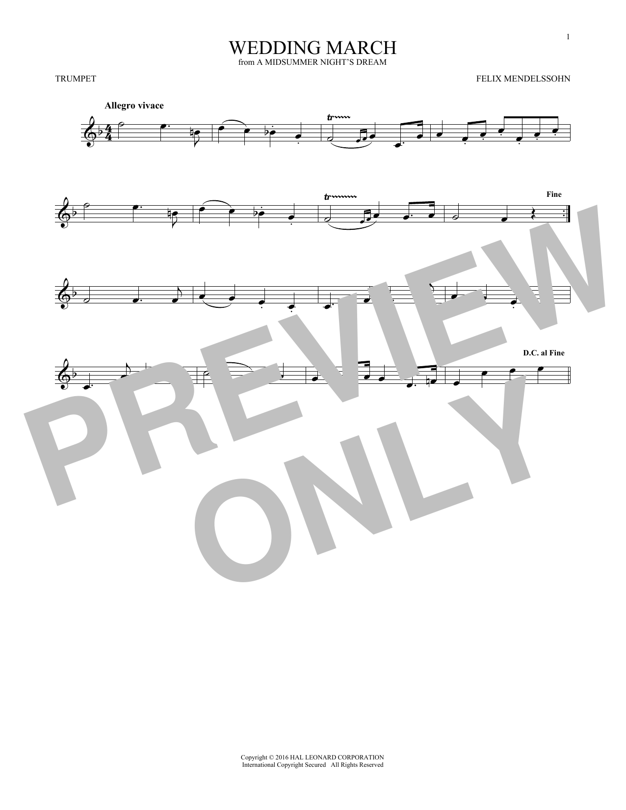 Produktgalerie: Seite 1 von 1 Wedding March, Felix Mendelssohn, Trompete
