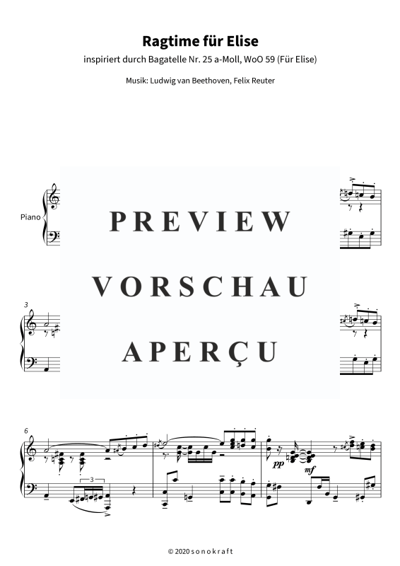 gallery: Ragtime für Elise - inspiriert durch Bagatelle Nr. 25 a-Moll, WoO 59, , Klavier Solo