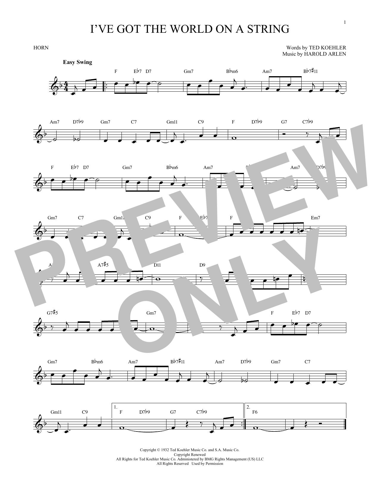 Produktgalerie: Seite 1 von 1 I've Got The World On A String, Harold Arlen, Horn