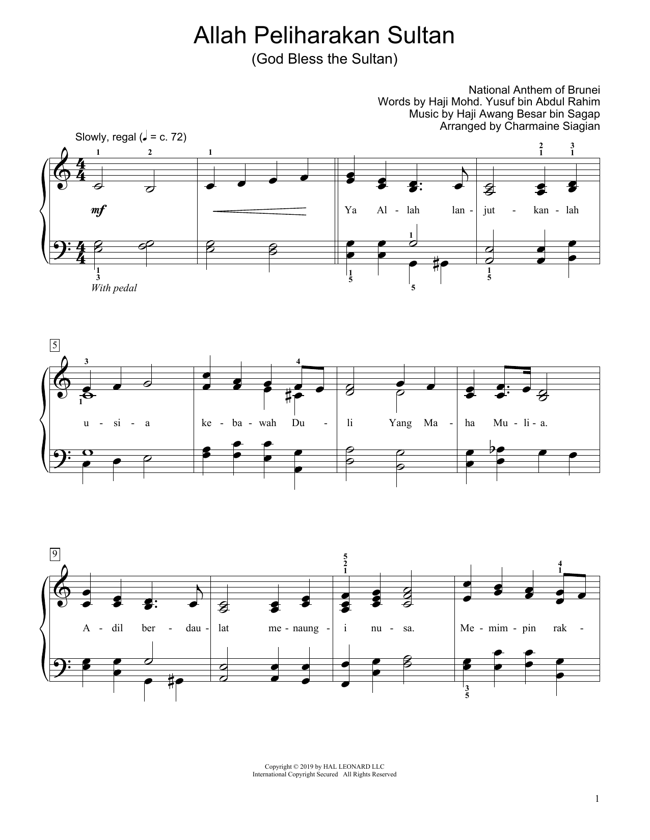 Product picture to: God Bless The Sultan (Allah Peliharakan Sultan) (arr. Charmaine Siagian)