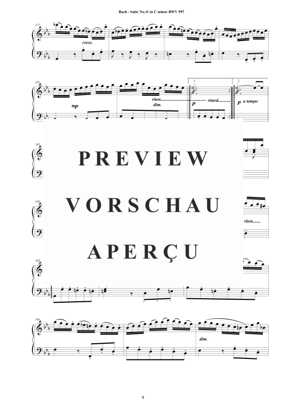 Produktgalerie: Seite 10 von 11 Suite No.11 in -Moll BWV 997 - Complete Piano Version, , Klavier Solo