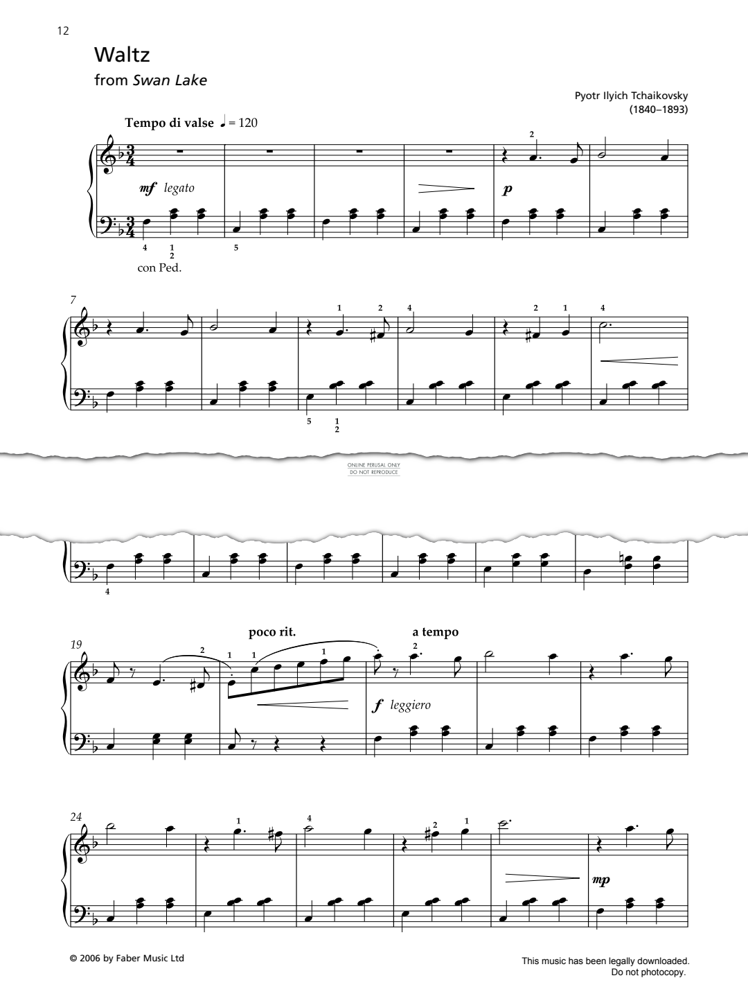 gallery: Waltz (from 'Swan Lake'), Pyotr Ilyich Tchaikovsky, Klavier