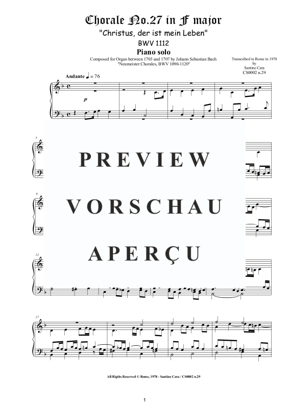 Produktgalerie: Seite 2 von 3 Choral No.27 in F-Dur (Christus, der ist mein Leben) BWV 1112, , Klavier Solo