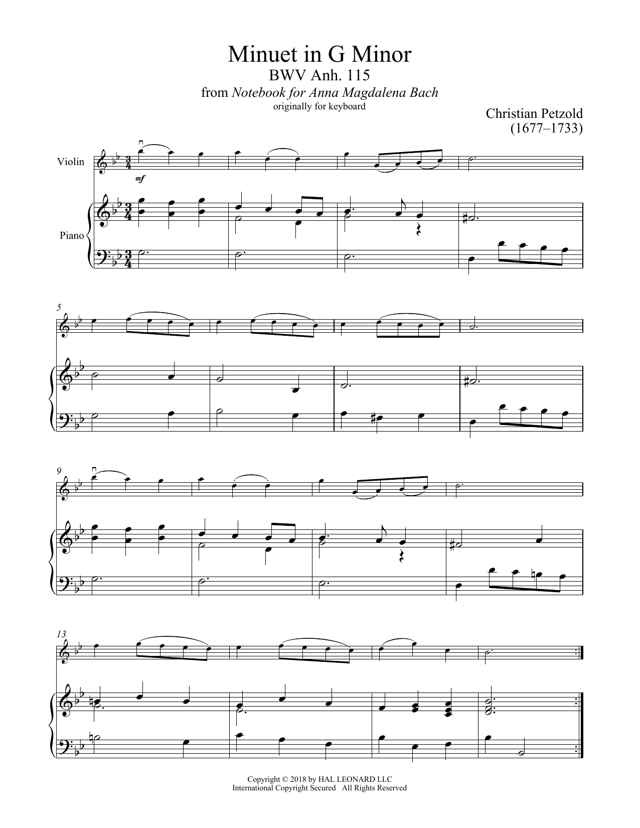 Product gallery: Page 1 of 1 Minuet In G Minor, BWV Anh. 115, Christian Petzold