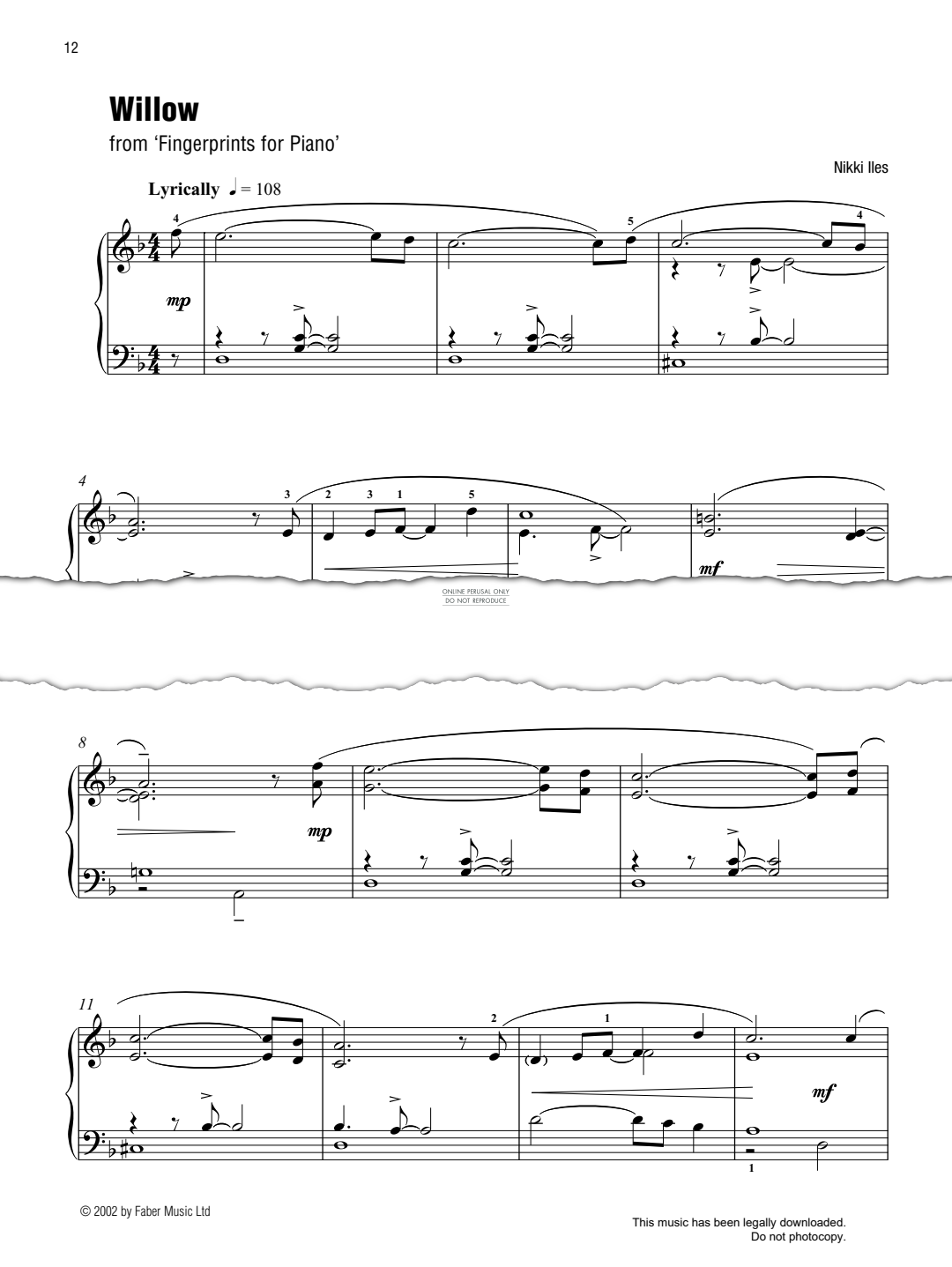 Product gallery: Page 1 of 1 Willow (from 'Fingerprints for Piano'), Nikki Iles