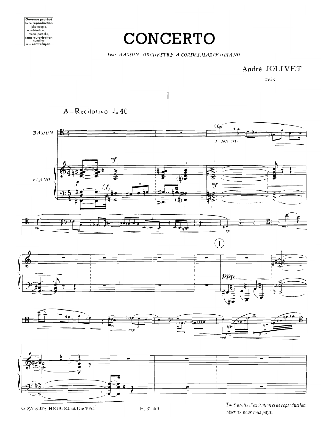 Product gallery: Page 1 of 1 Concerto for Bassoon, transcription for Bass Clarinet, André Jolivet