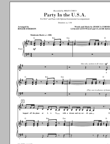 Produktgalerie: Seite 1 von 1 Party In The USA (arr. Roger Emerson), Miley Cyrus, Chor