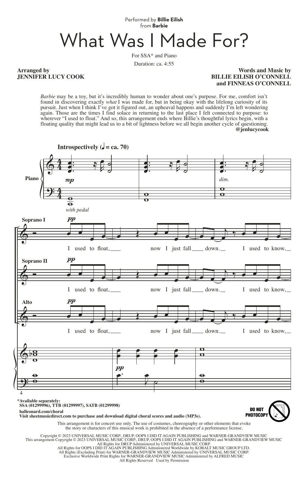 Produktgalerie: Seite 1 von 1 What Was I Made For? (from Barbie) (arr. Jennifer Lucy Cook), Billie Eilish, Chor
