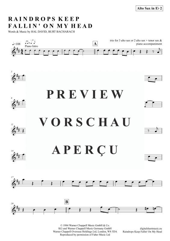 gallery: Raindrops Keep Falling On My Head, Thomas, B. J., (Saxophon Trio AAA(T) + Klavier)