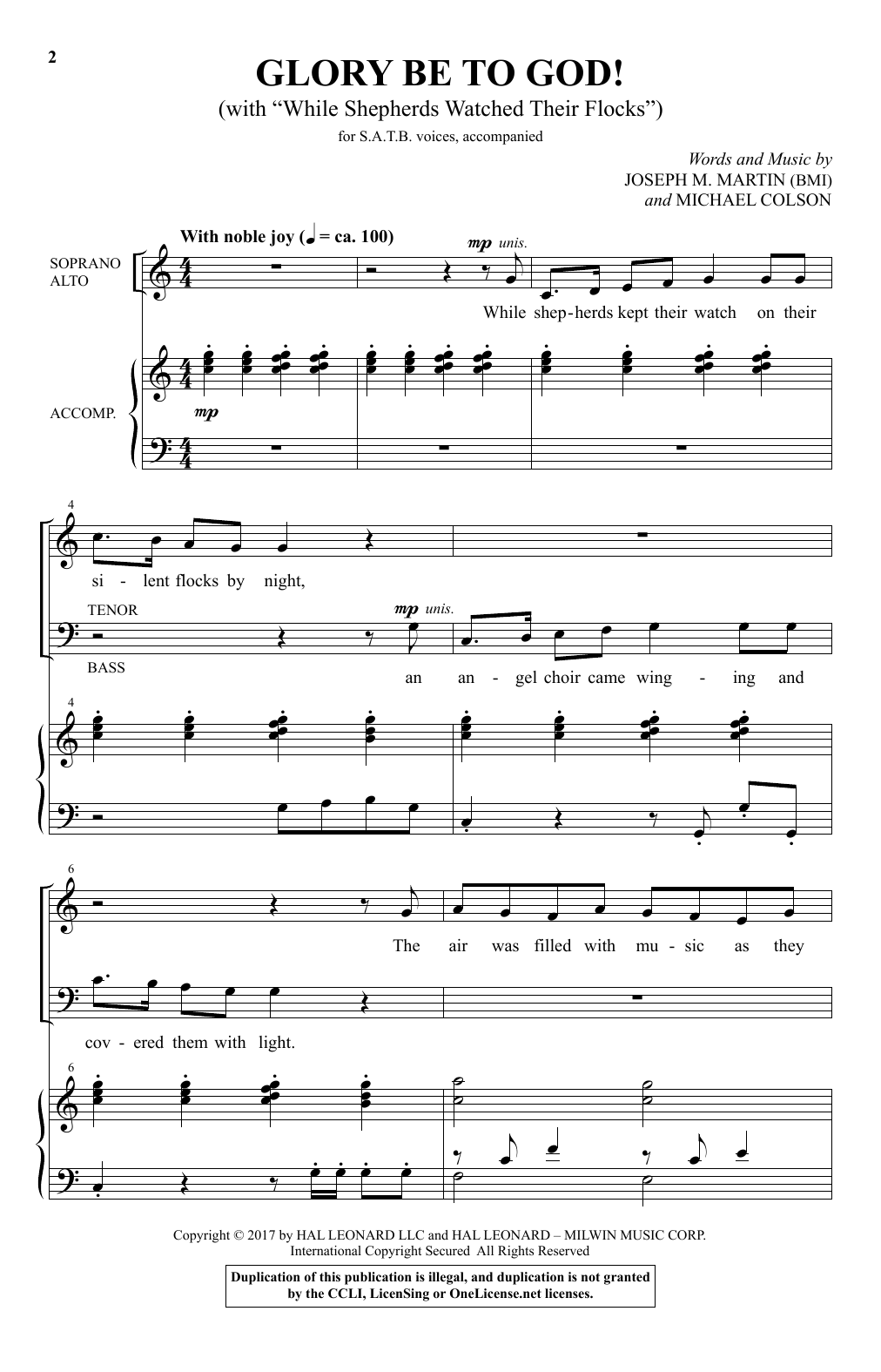 Product gallery: Page 1 of 1 Glory Be To God! (With While Shepherds Watched Their Flocks), Joseph M. Martin