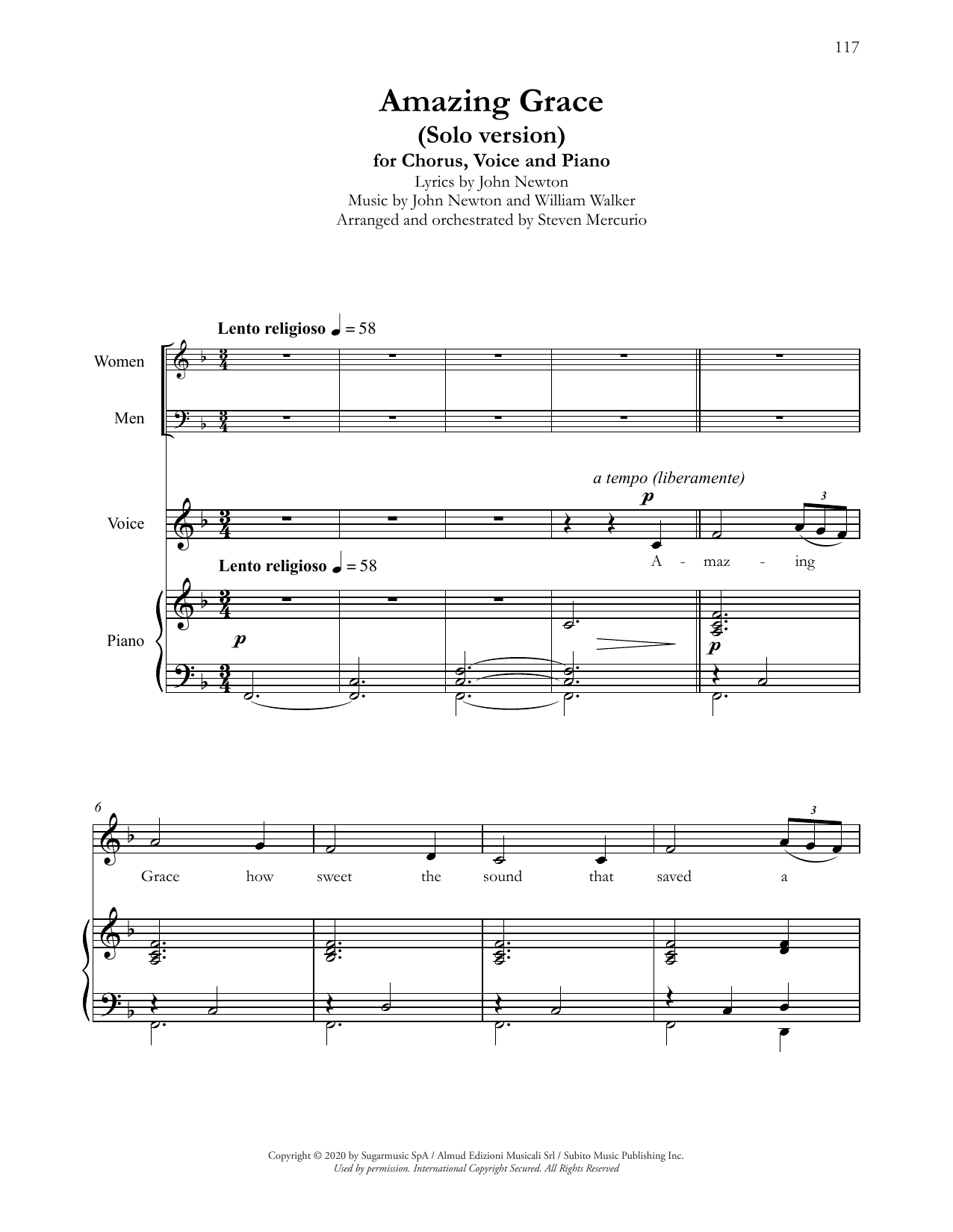Product picture to: Amazing Grace (Solo version) (arr. Steven Mercurio)