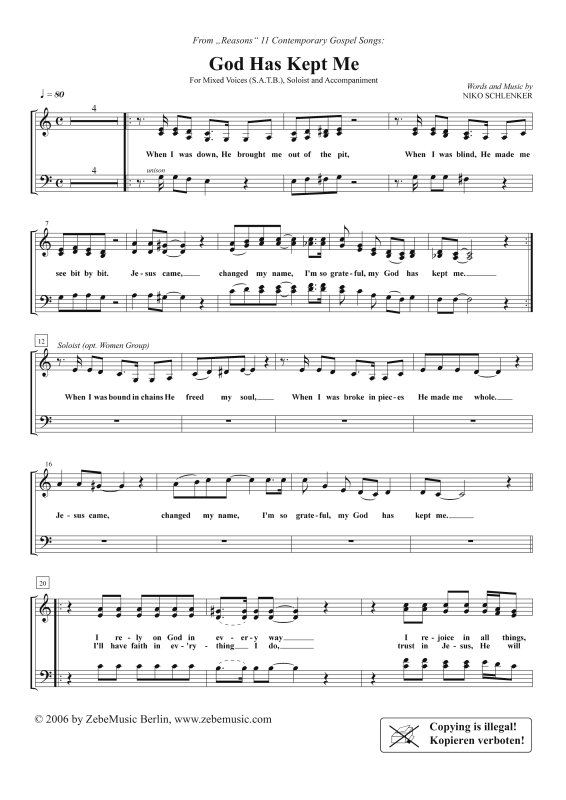 gallery: God Has Kept Me, , Gemischter Chor und Klavier