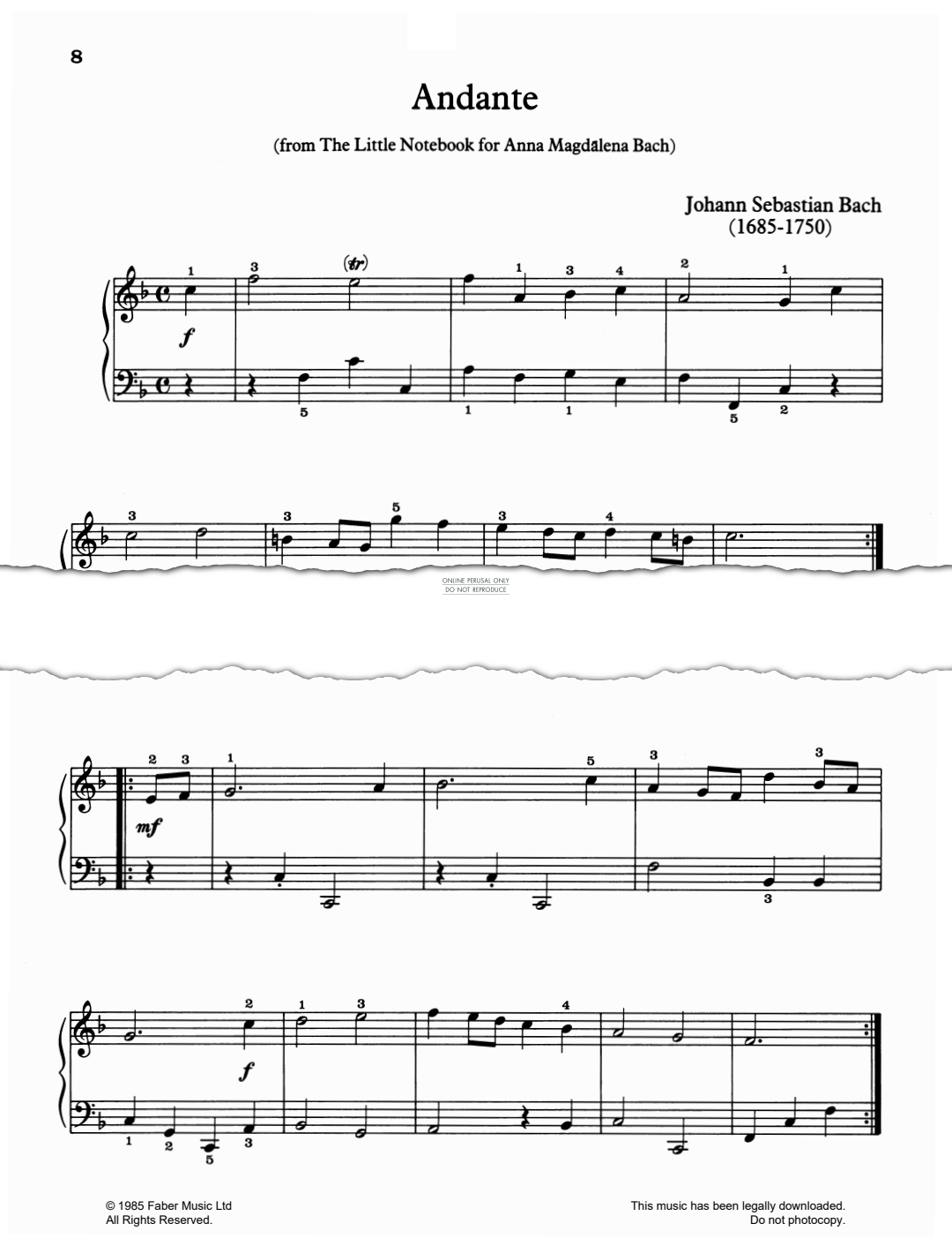 Produktgalerie: Seite 1 von 1 Andante (from 'The Little Notebook for Anna Magdalena Bach'), Johann Sebastian Bach, Klavier