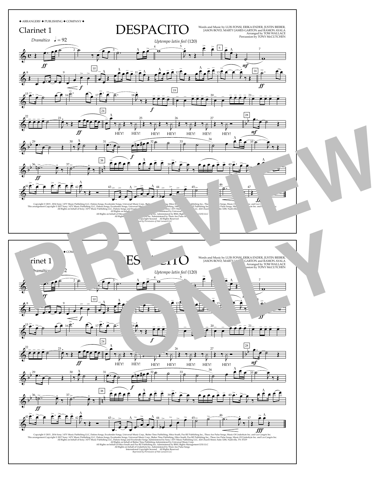 Produktbild zu: Despacito (arr. Tom Wallace) - Clarinet 1