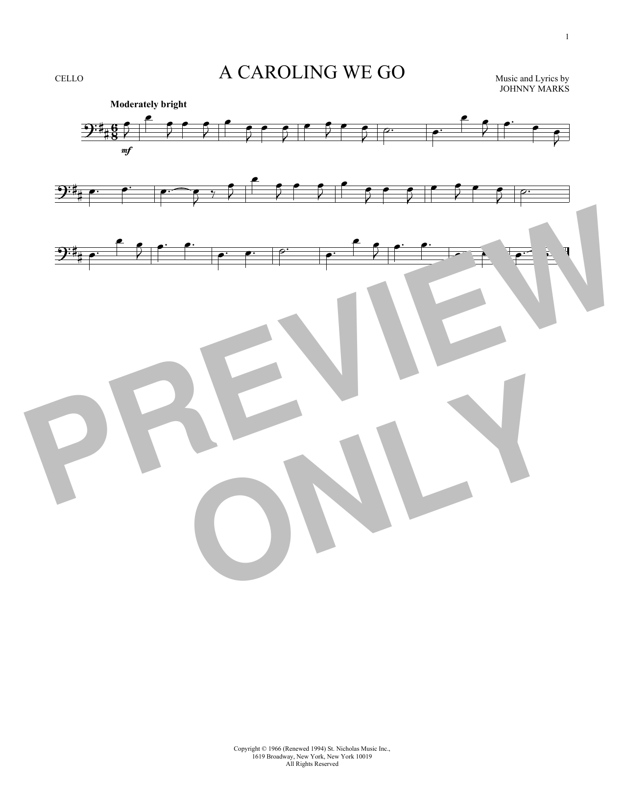 Produktgalerie: Seite 1 von 1 A Caroling We Go, Johnny Marks, Violoncello