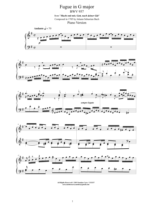 Produktbild zu: Fuge in G-Dur BWV 957 - Piano VersionJohann Sebastian Bach