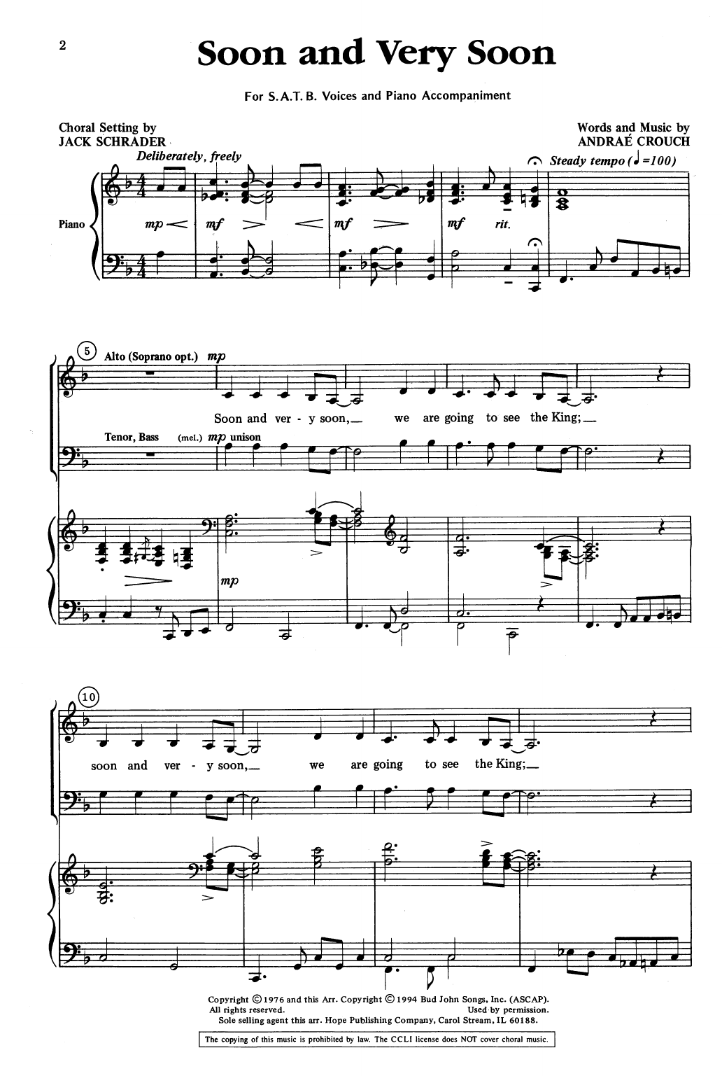 Product picture to: Soon and Very Soon (arr. Jack Schrader)
