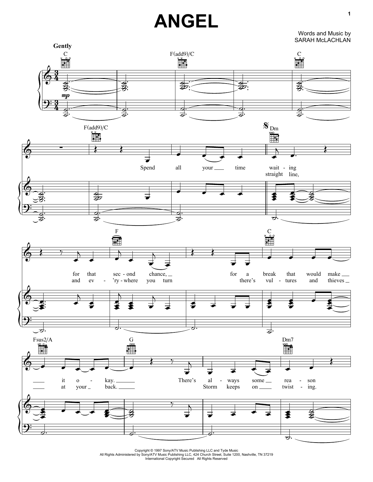 Produktgalerie: Seite 1 von 1 Angel, Sarah McLachlan, Gesang, Gitarre, Klavier