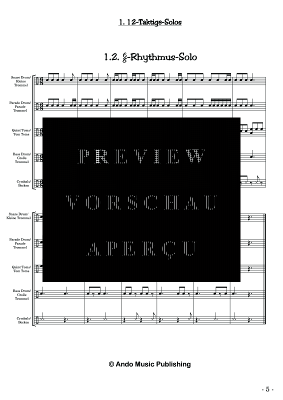 gallery: Solos für Marschtrommler - Band 2, , 40 Solo Stücke für erweiterte Marschbesetzung: Kleine Trommel, Parade Trommel, Große Trommel, Tom Toms und Becken