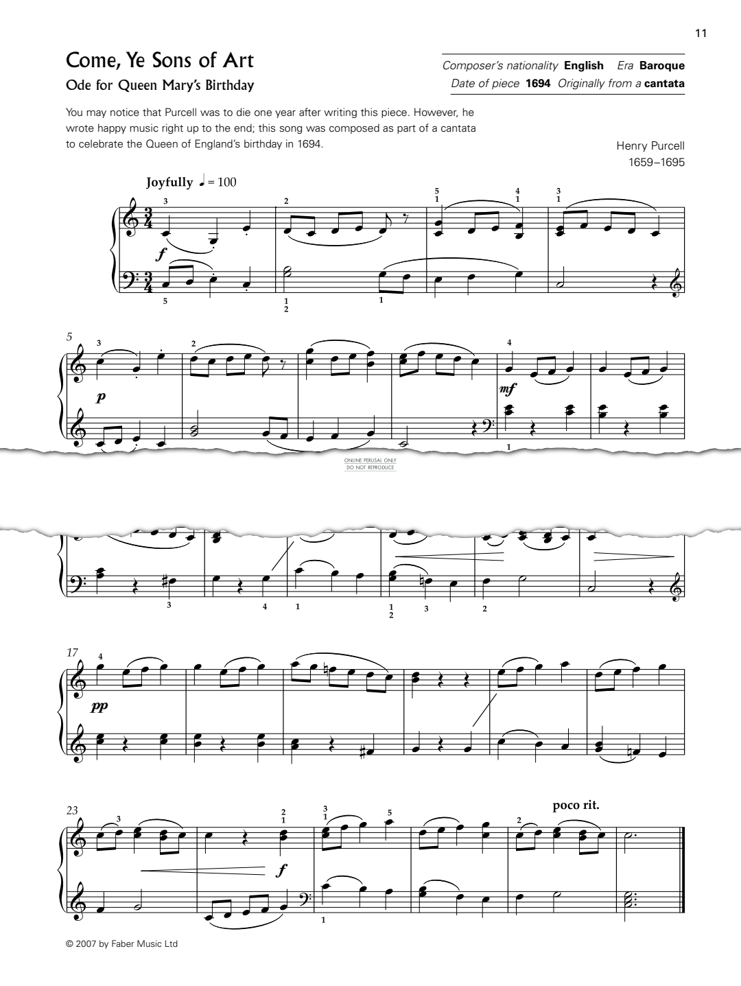Produktgalerie: Seite 1 von 1 Come, Ye Sons of Art, Henry Purcell, Klavier