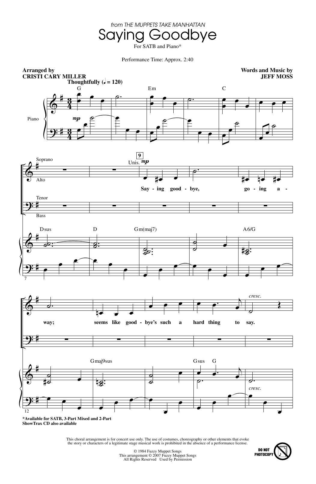 Produktbild zu: Saying Goodbye (from The Muppets Take Manhattan) (arr. Cristi Cary Miller)