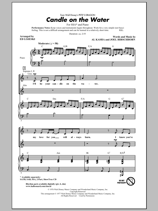 Produktgalerie: Seite 1 von 1 Candle On The Water (from Pete's Dragon) (arr. Ed Lojeski), Helen Reddy, Chor
