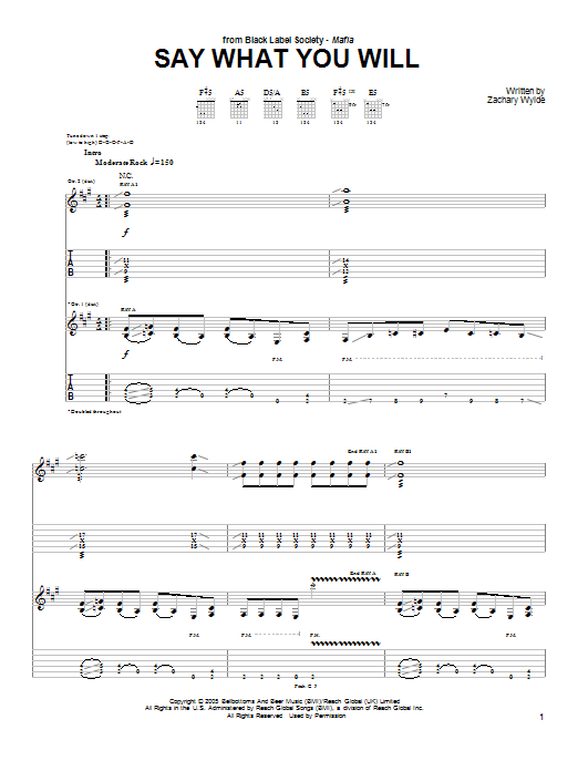 Produktgalerie: Seite 1 von 1 Say What You Will, Black Label Society, Gitarre