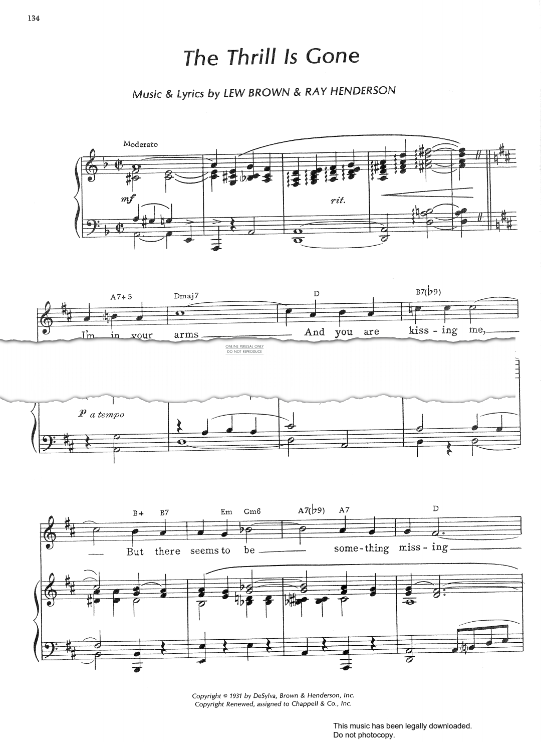 gallery: The Thrill Is Gone (from 'George White's Scandals'), Ray Henderson, Gesang, Gitarre, Klavier