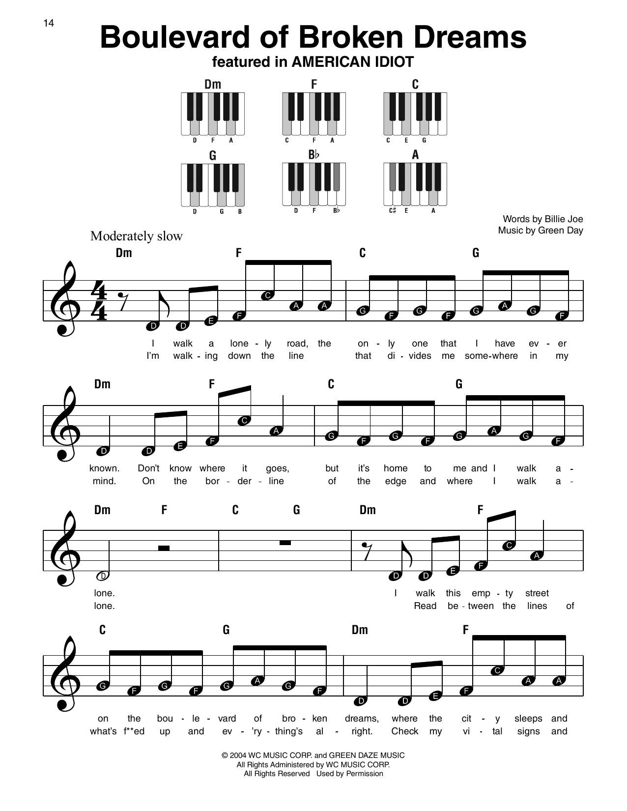 Produktgalerie: Seite 1 von 1 Boulevard Of Broken Dreams, Green Day, Klavier