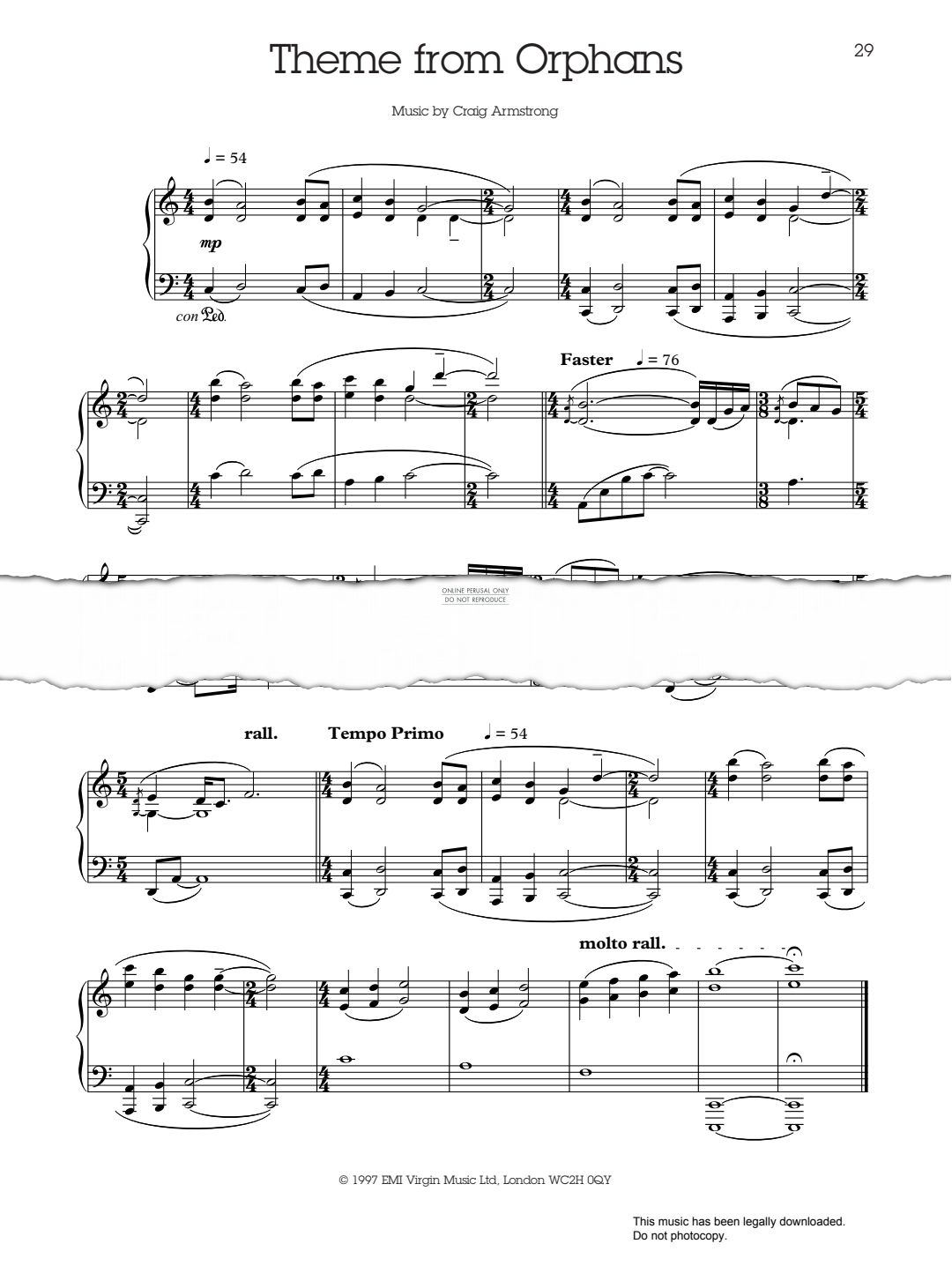 gallery: Theme from 'Orphans', Craig Armstrong, Klavier