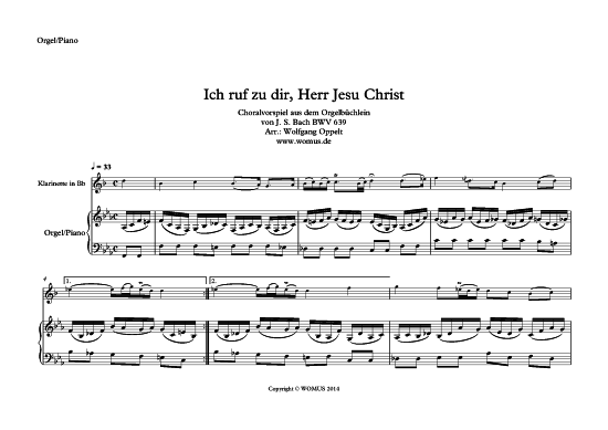 Product picture to: Ich ruf zu dir Herr Jesu Christ Johann Sebastian Bach (arr. WO)
