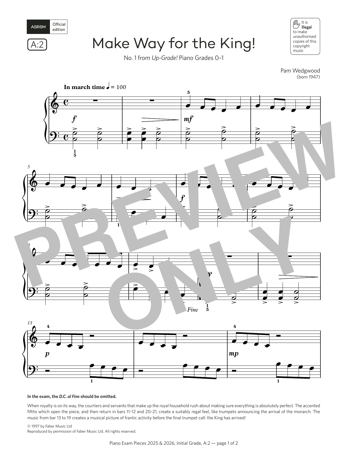 Produktbild zu:  Make Way for the King! (Grade Initial, list A2, from the ABRSM Piano Syllabus 2025 & 2026) - Pam Wedgwood