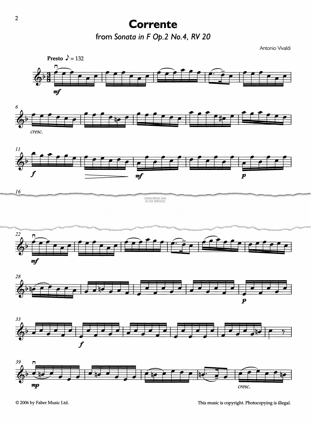 Product gallery: Page 1 of 1 Corrente from Sonata in F Op.2 No. 4 RV 20, Antonio Vivaldi