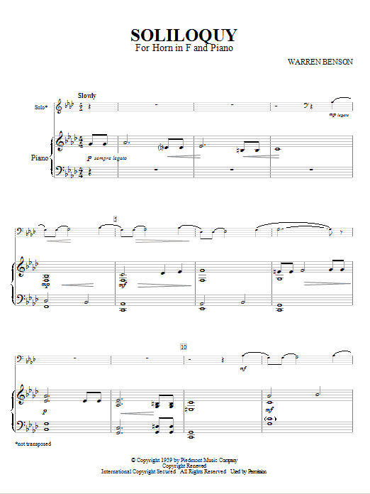 Produktgalerie: Seite 1 von 1 Soliloquy For Horn In F And Piano, Warren Benson, Horn, Klavier
