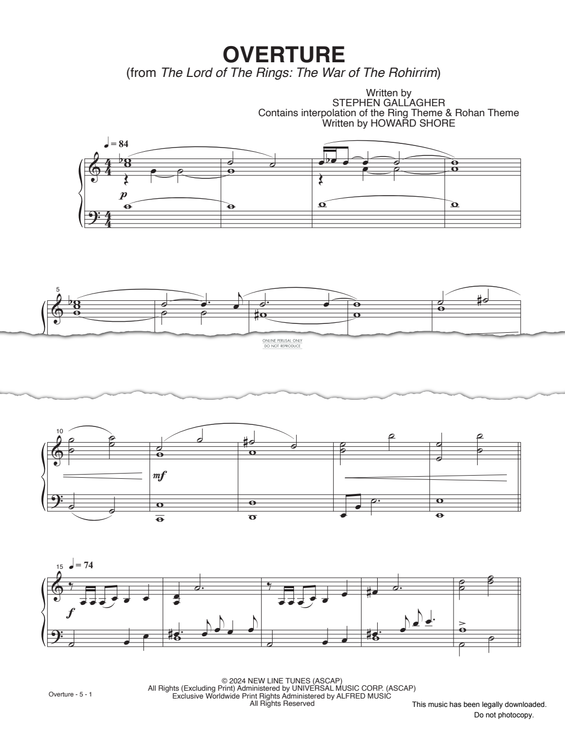 Produktgalerie: Seite 1 von 1 Overture (from The Lord of the Rings: The War of Rohirrim), Howard Shore, Klavier