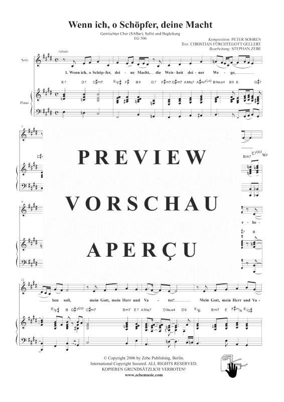 gallery: Wenn ich, o Schöpfer, deine Macht EG 506, , Gemischter Chor SAB, Solo und Klavier