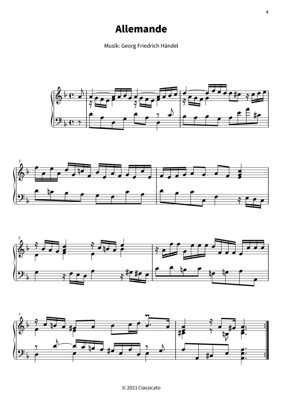 Product picture to: Suite Nr. 4 d-Moll HWV 437 - Allemande · Courante · Sarabande · GigueGeorg Friedrich Händel